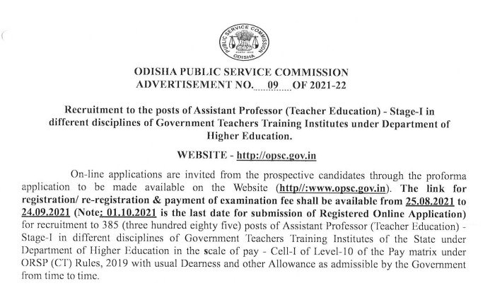 OPSC Asst Professor Recruitment