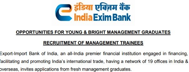 Exim Bank Management Trainee Recruitment