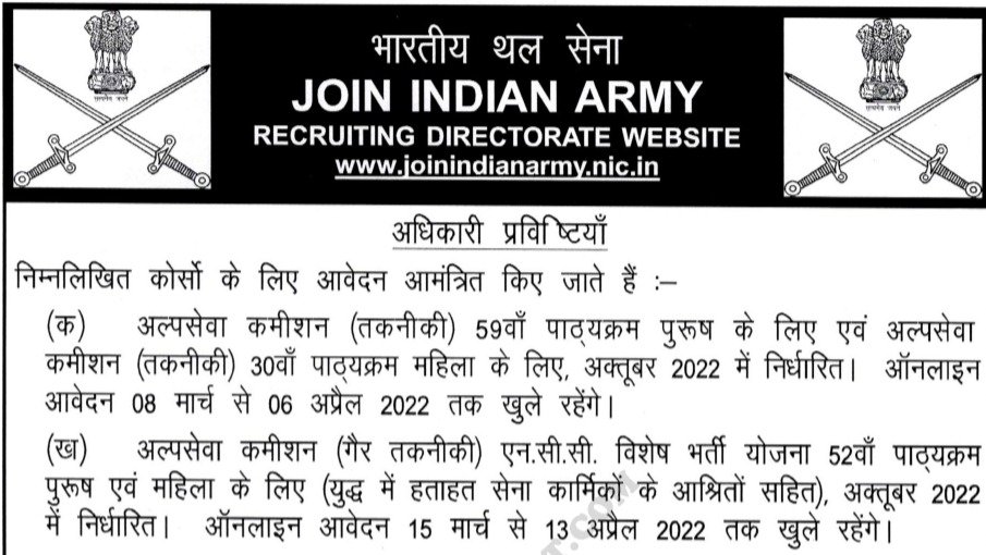 Indian Army Notification 2022 PDF